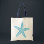 Starfish Aqua Blue Tote Bag<br><div class="desc">This design has a vintage illustration of a starfish in a aqua blue colour scheme,  perfect for summer,  beach and nautical themes.</div>