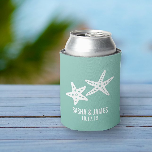 Starfish Aqua Personalised Wedding Favour Can Cooler (Creator Uploaded)