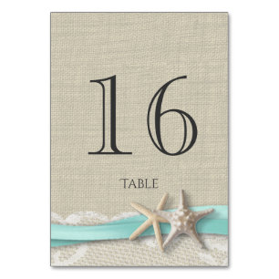 Starfish Aqua Ribbon Table Number Card