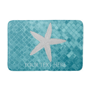 Starfish Aqua Sea Glass Personalise Bath Mat
