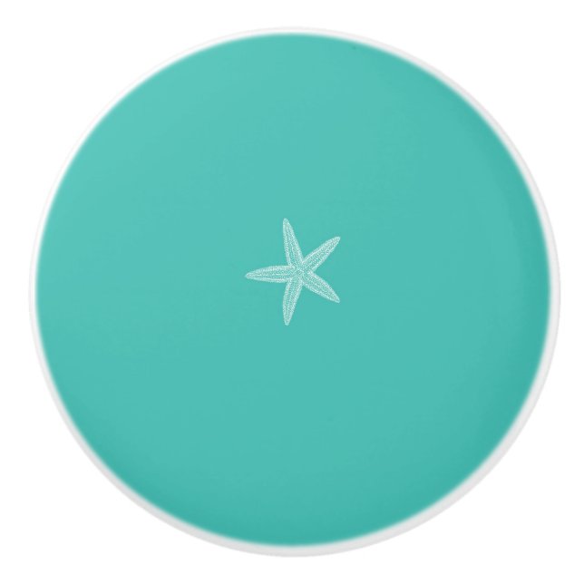 Starfish Aqua Teal Blue Beach Theme Decor Ceramic Knob (Front)