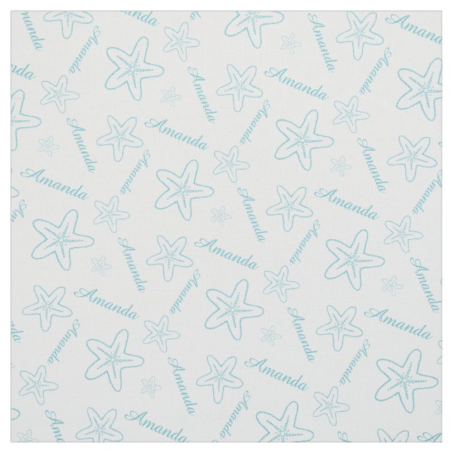 Starfish aqua white customised fabric (Swatch)