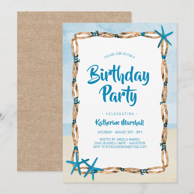 Starfish Beach Birthday Party 2 Invitation (Front/Back)