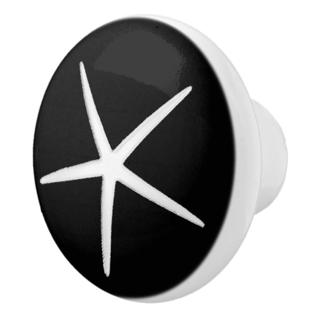 Starfish Beach Black White Modern Ocean Decor Ceramic Knob (Right)