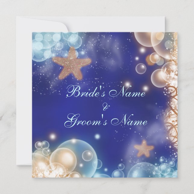 Starfish beach blue coral wedding invitation (Front)
