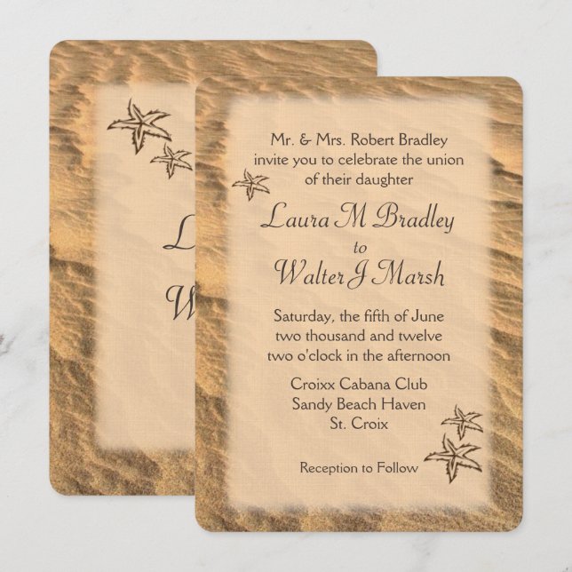 Starfish Beach Destination Wedding  Invitation (Front/Back)