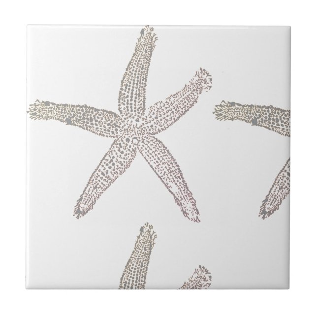 Starfish Beach Grey Grey White Beige Gift Favour Tile (Front)