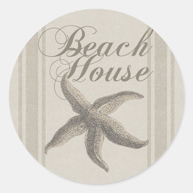 Starfish Beach House Seashore Coastal Classic Round Sticker (Front)