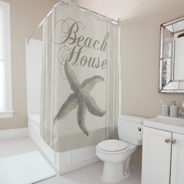 Starfish Beach House Seashore Coastal Shower Curtain (In Situ)