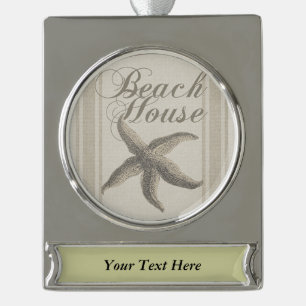 Starfish Beach House Seashore Coastal Silver Plated Banner Ornament