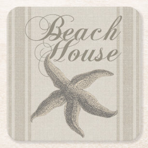 Starfish Beach House Seashore Coastal Square Paper Coaster