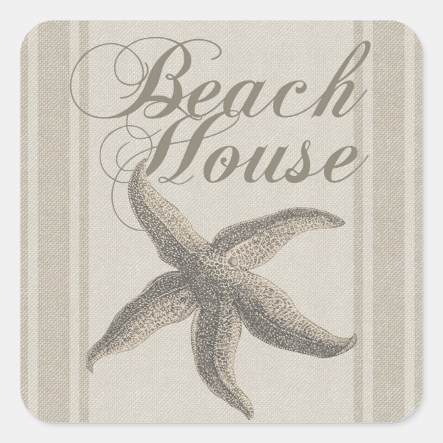 Starfish Beach House Seashore Coastal Square Sticker (Front)