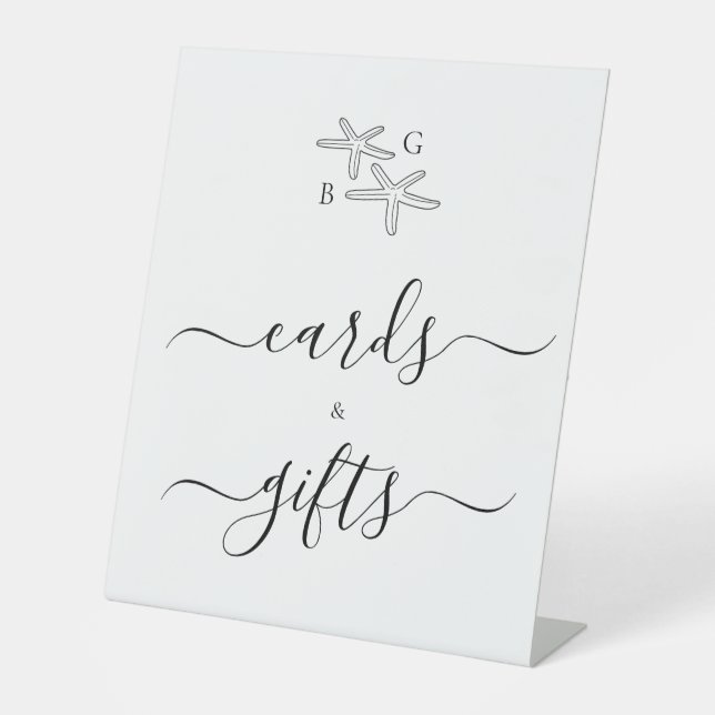 Starfish Beach Monogram Wedding Cards & Gifts Pedestal Sign (Front)