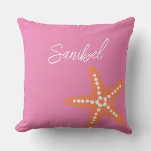 Starfish Beach Name Ocean Preppy Decor Pink Orange Cushion