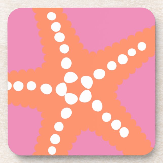 Starfish Beach Ocean Preppy Pink Orange Fun Coaster (Front)