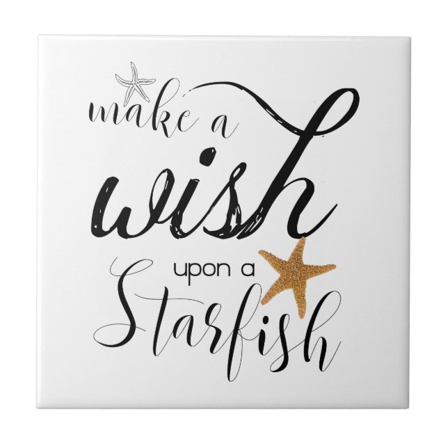 Starfish Beach Quote Make A Wish Tile (Front)