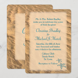 Starfish Beach Teal and Sand Wedding Invitation
