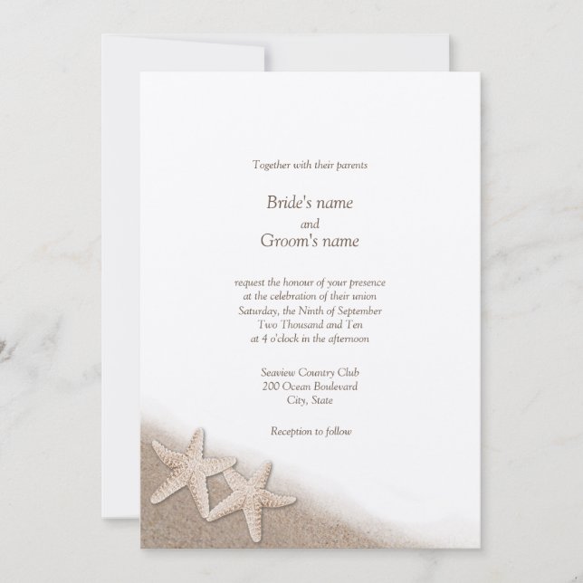 Starfish Beach Theme Wedding Invitations (Front)