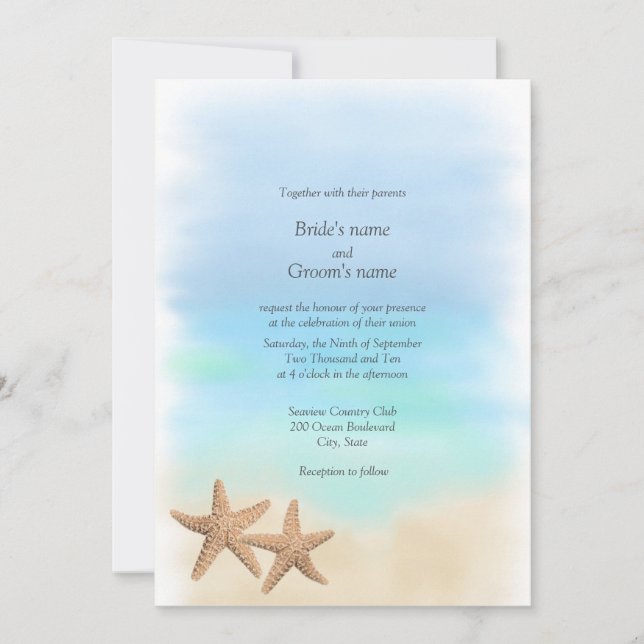 Starfish Beach Theme Wedding Invitations (Front)