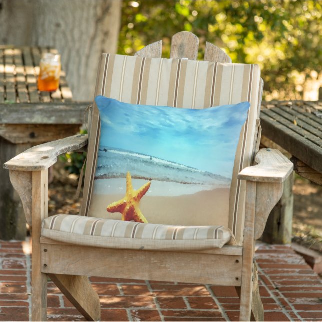 Starfish Beach Turquoise Blue Ocean Watercolor Cushion (Chair)
