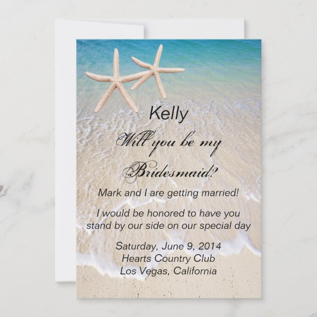 Starfish Beach Wedding Bridesmaid Card (Front)