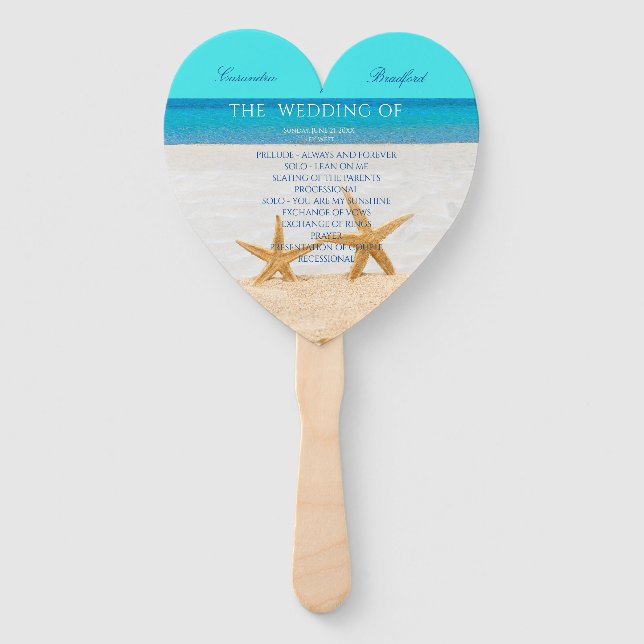  Starfish Beach Wedding ceremony program  Hand Fan (Front)