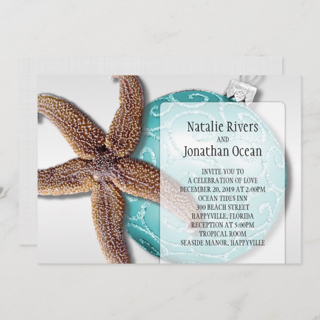 Starfish Beach Wedding Christmas Time Invitation (Front/Back)