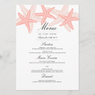 Starfish Beach Wedding Dinner Menu Peach