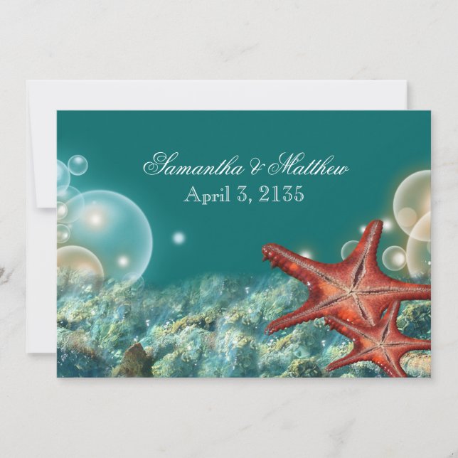 Starfish beach wedding engagement anniversary invitation (Front)