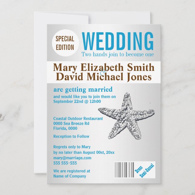 Starfish beach wedding magazine PERSONALIZE Invitation (Front)