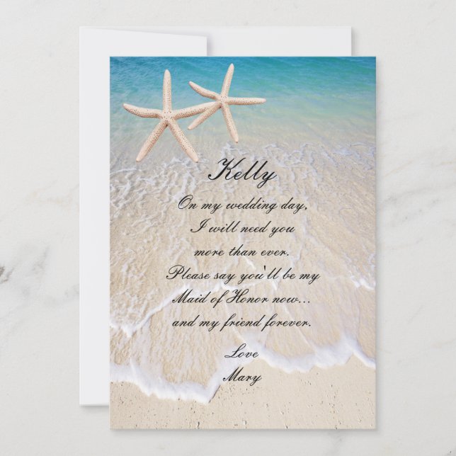 Starfish Beach Wedding Maid Of Honour Card (Front)