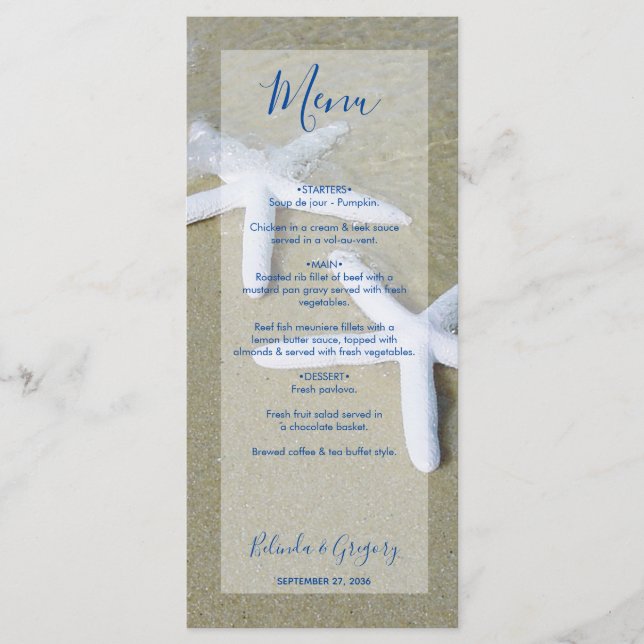 Starfish Beach Wedding Menu (Front)