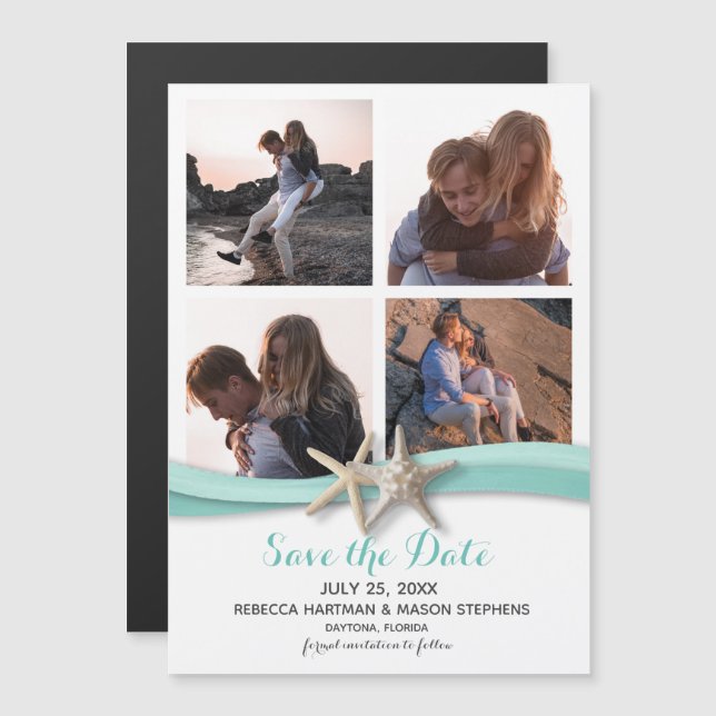 Starfish Beach Wedding Multi Photo Save The Date Magnetic Invitation (Front/Back)