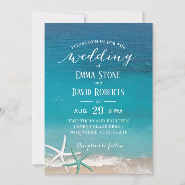 Starfish Beach Wedding Party Invitation (Front)