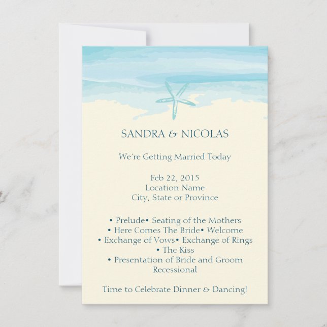 Starfish Beach Wedding Program II Invitation (Front)