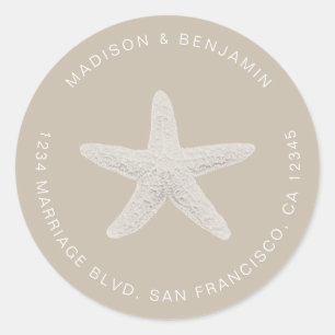 Starfish Beach Wedding Return Address Grey Classic Round Sticker