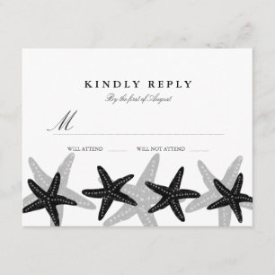 Starfish Beach Wedding RSVP Black & White Card