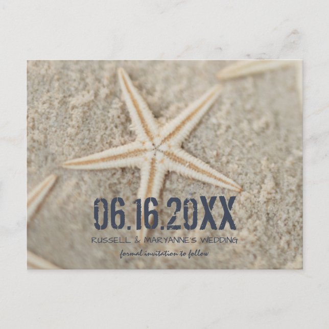 Starfish Beach Wedding Save the Date Postcard (Front)