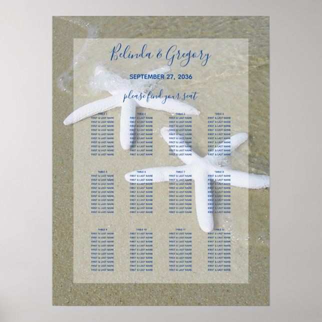 Starfish Beach Wedding Seating Chart (Front)