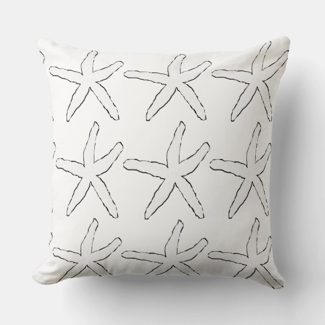 Starfish Black White Patterns Elegant Beach Cotton Cushion (Front)