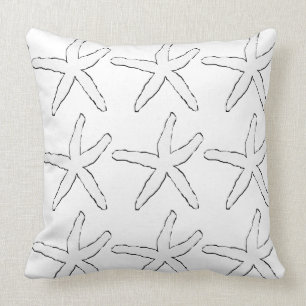 Starfish Black White Patterns Elegant Beach Cotton Cushion