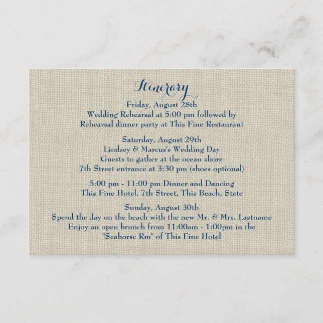 Starfish Blue Hydrangea Wedding Intinerary Enclosure Card (Front)