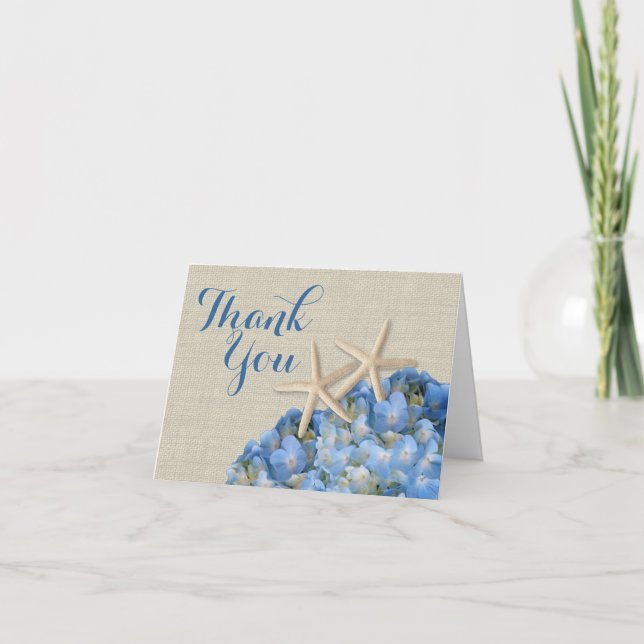 Starfish Blue Hydrangeas Thank You Card (Front)