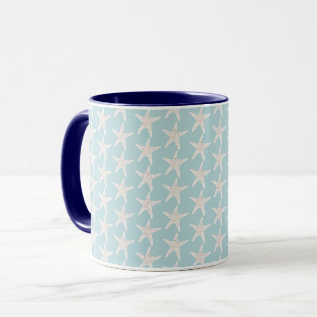 Starfish Blue White Pattern Mug (Front Left)