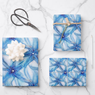 Starfish blue white seamless beach pattern wrapping paper sheet