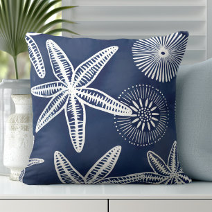 Starfish Blue White Throw Pillow