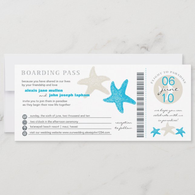 Starfish Boarding Pass | Wedding Invitation (Front)