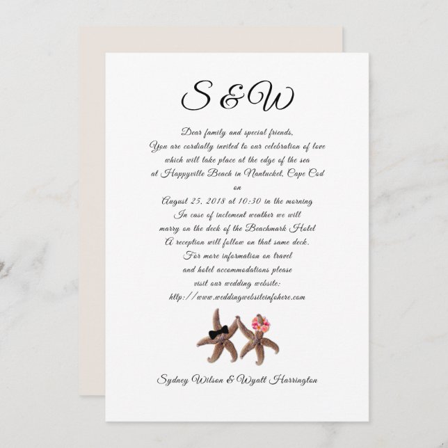 Starfish Bride and Groom Wedding Letter Invitation (Front/Back)