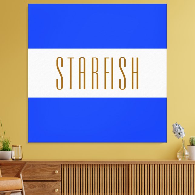 STARFISH Bright Royal Blue White Seaside Stripes  Canvas Print (Insitu(LivingRoom))