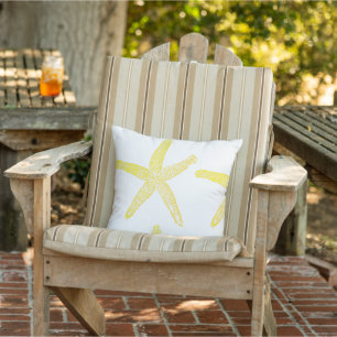 Starfish Bright Yellow White Beach Decor Gift 2023 Cushion